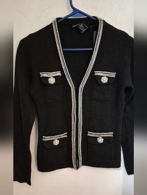 Sofia Cashmere Black Cardigan with Crystal Trim Sz.XS NWT